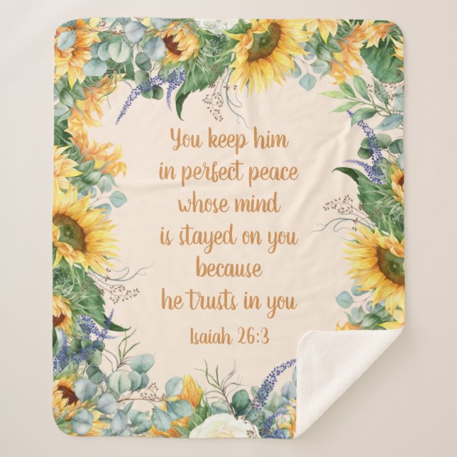 Sunflower Floral Bible Verse Keep Perfect Peace   Sherpa Blanket (Front)