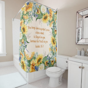Sunflower Floral Bible Verse Keep Perfect Peace Shower Curtain