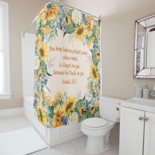 Sunflower Floral Bible Verse Keep Perfect Peace   Shower Curtain