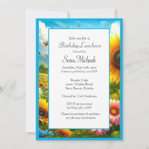 Sunflower Floral Birthday Lunch Invitation