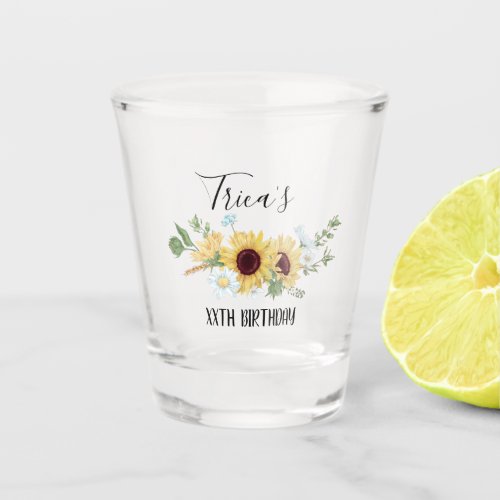 Sunflower Floral Birthday Party Shot Glass