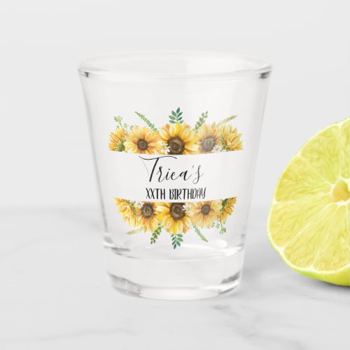Sunflower Floral Birthday Party Shot Glass