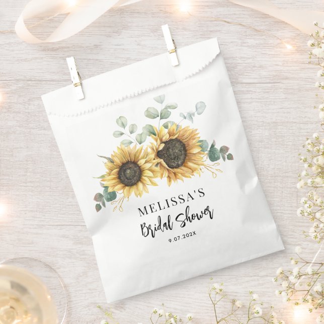 Sunflower Floral Bloom Script Bridal Shower Favor Bag (Clipped)