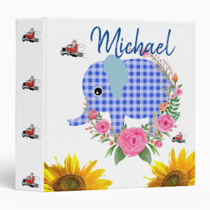 Sunflower Floral Blue Elephant Avery Binder
