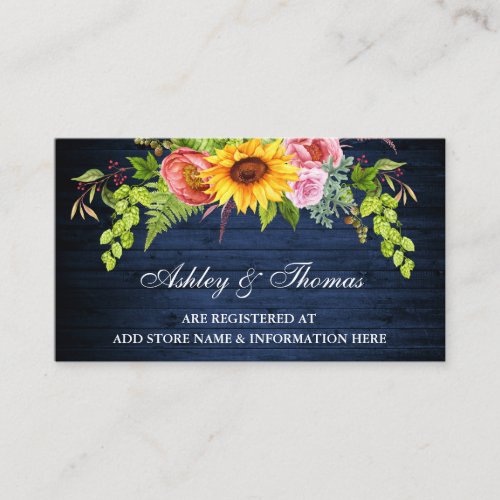 Sunflower Floral Blue Wedding Registry Insert Card