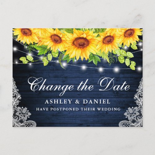 Sunflower Floral Blue Wood Change The Date Postcard