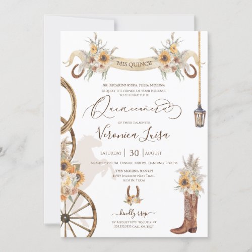 Sunflower Floral Boho Charro Quinceanera Rustic Invitation