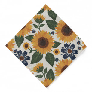 Sunflower Floral Bold Cottage Garden Pocket Square Bandana