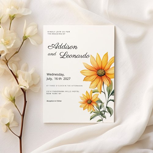 Sunflower floral botanical summer wedding invitation