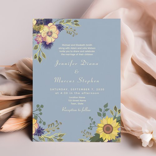 Sunflower Floral Botanical Wedding Invitation