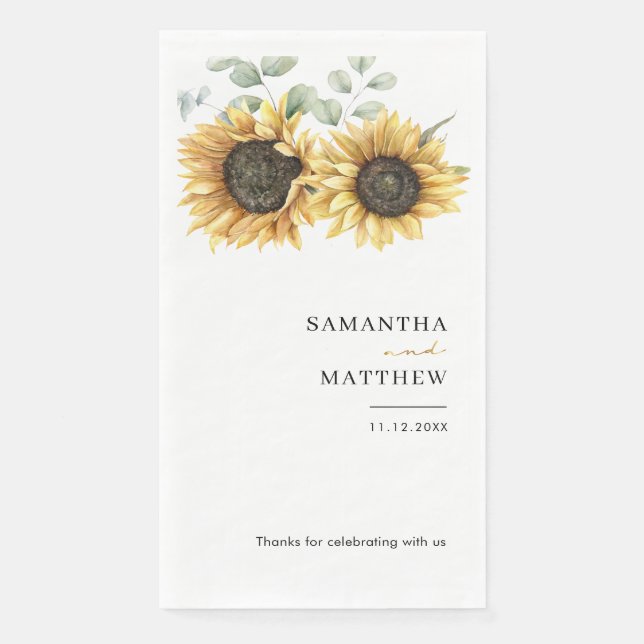 Sunflower Floral Botanical Wedding Paper Guest Towels (Front)