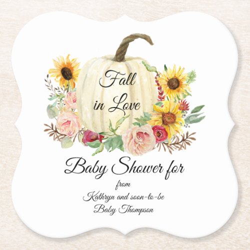 Sunflower Floral Bouquet Fall Baby Girl Shower Paper Coaster