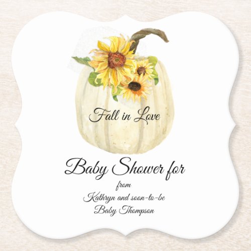 Sunflower Floral Bouquet Pumpkin Baby Girl Shower Paper Coaster