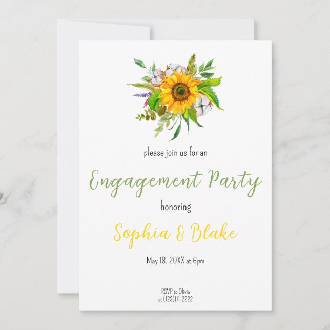 Sunflower Floral Bouquet White Engagement Party Invitation (Front)