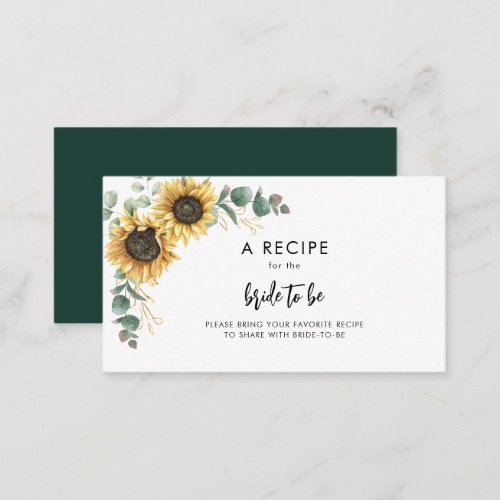 Sunflower Floral Bridal Shower Recipe Enclosure Card
