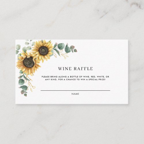 Sunflower Floral Bridal Shower Wine Raffle Enclosure Card