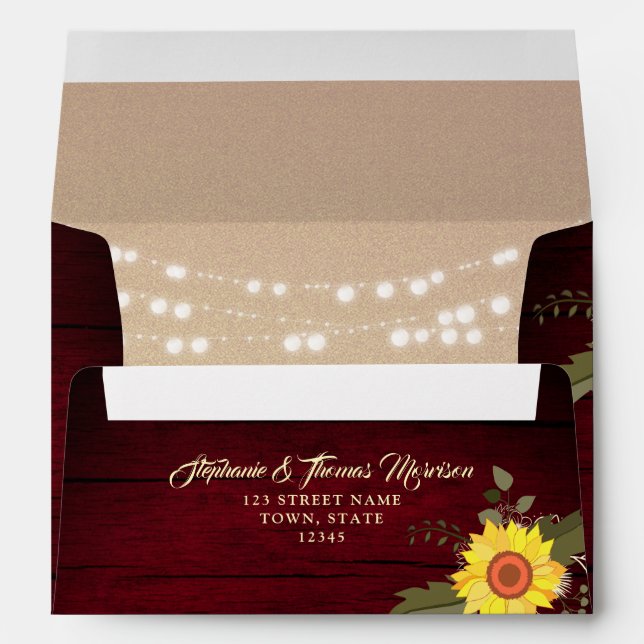 Sunflower Floral Burgundy Wedding Envelope (Back (Bottom))