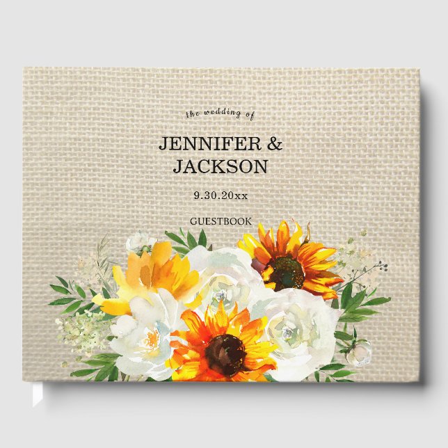 Sunflower Floral - Burlap Guest Book (Front)