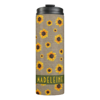 Sunflower Floral Burlap Rustic Olive Green Custom Thermal Tumbler