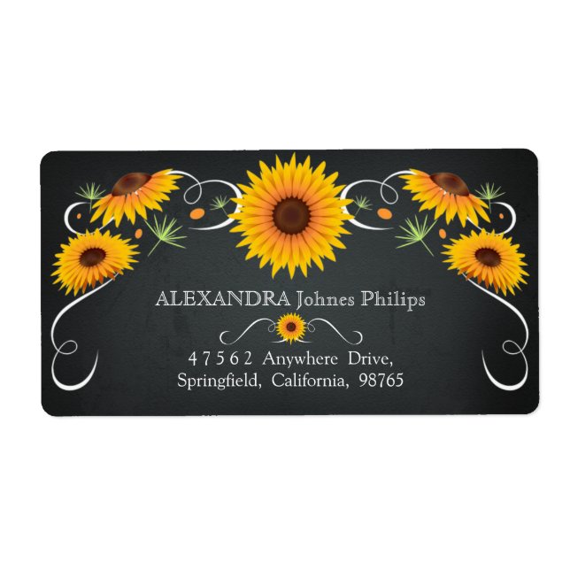 Sunflower Floral Chalkboard Vintage Address Label (Front)