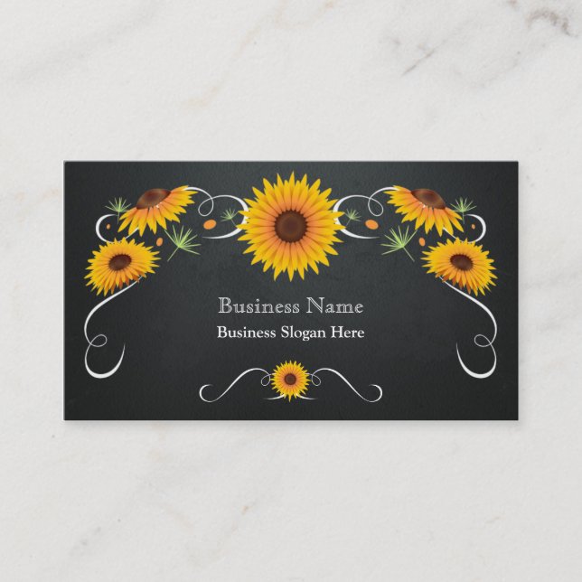Sunflower Floral Chalkboard Vintage Business Card (Front)