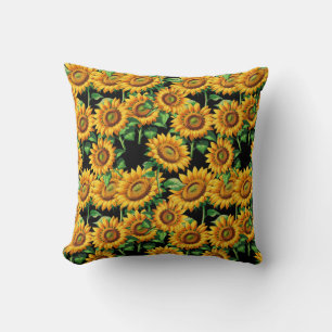 Sunflower Floral Cottagecore Pattern Throw Pillow