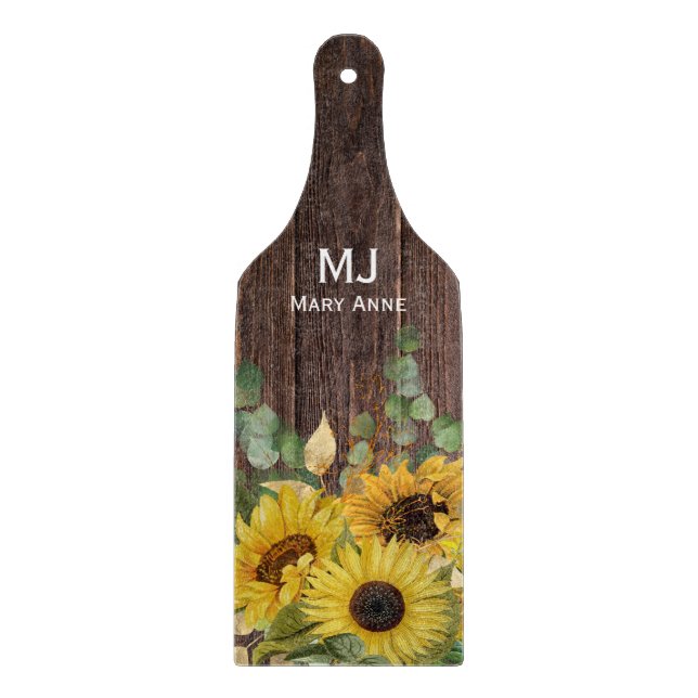 Sunflower floral country kitchen DIY monogram name Cutting Board (Front)