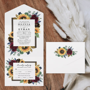 Sunflower Floral Country Rustic Fall Wedding Rsvp All In One Invitation by RusticWeddings at Zazzle