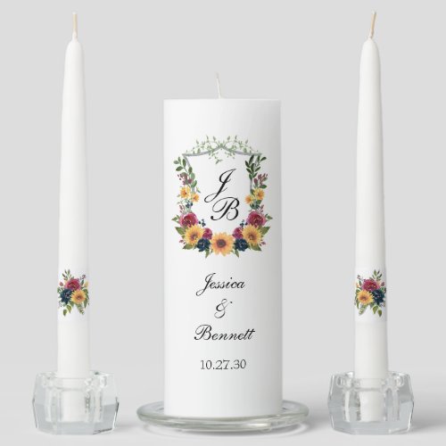 Sunflower Floral Crest Wedding Unity Candle
