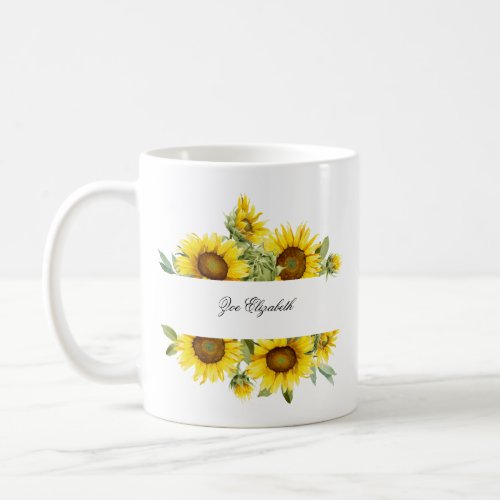 Sunflower Floral Custom Add your Own Name Women Coffee Mug