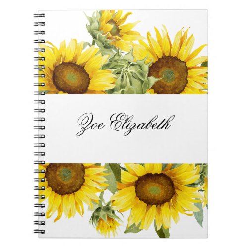 Sunflower Floral Custom Add your Own Name Women   Notebook