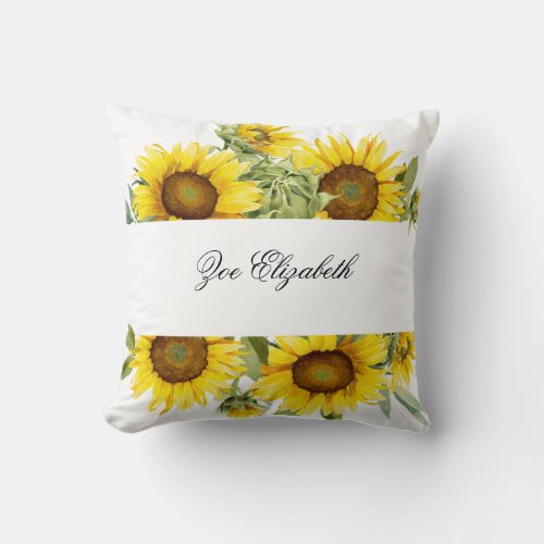 Sunflower Floral Custom Add your Own Name Women  P Throw Pillow