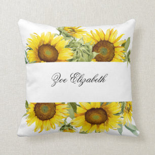Sunflower Floral Custom Add your Own Name Women  P Throw Pillow