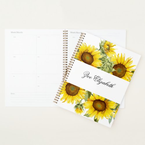 Sunflower Floral Custom Add your Own Name Women  Planner