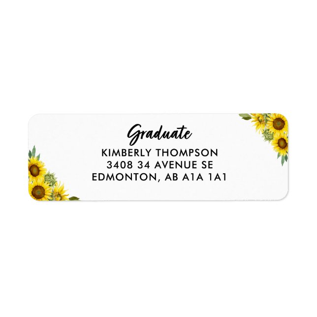 Sunflower Floral Custom Modern Graduation Label (Front)