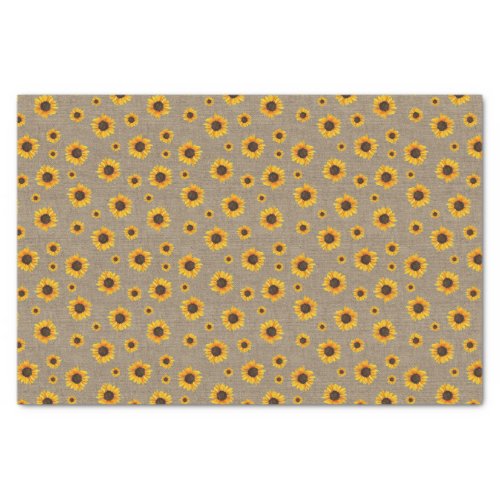 Sunflower Floral Cute Flowers Faux Rustic Burlap Tissue Paper