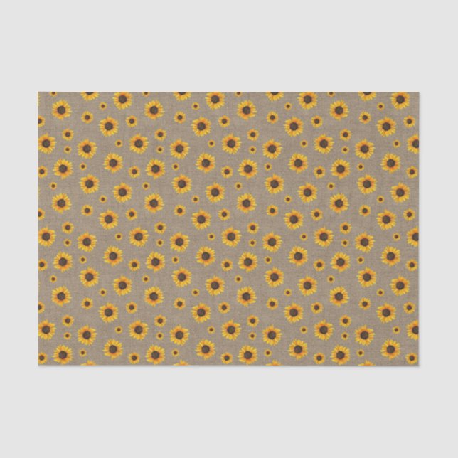 Sunflower Floral Cute Flowers Faux Rustic Burlap Tissue Paper (Front)