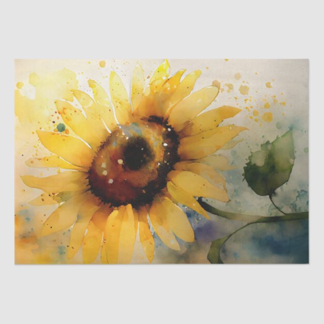 Sunflower Floral Decoupage Watercolor Tissue Paper (Front)