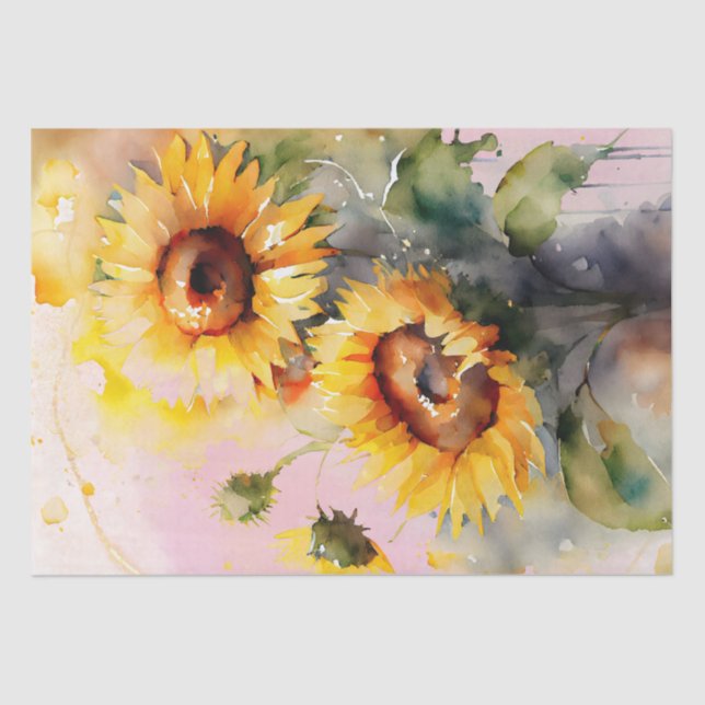 Sunflower Floral Decoupage Watercolor Tissue Paper (Front)