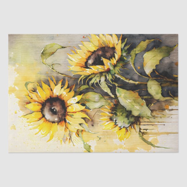 Sunflower Floral Decoupage Watercolor Tissue Paper (Front)