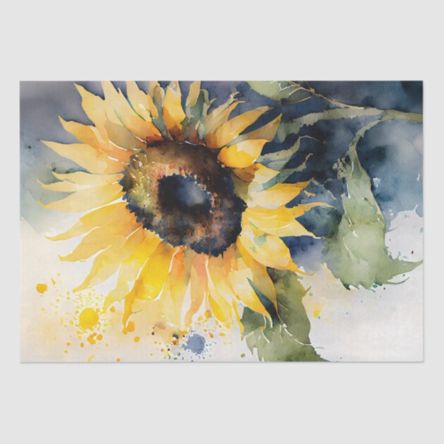 Sunflower Floral Decoupage Watercolor Tissue Paper (Front)