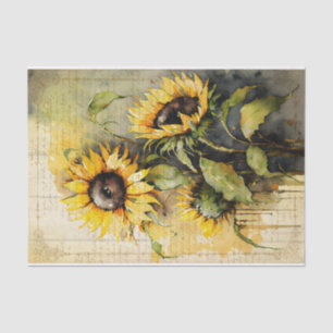 Sunflower Floral Decoupage Watercolor Tissue Paper