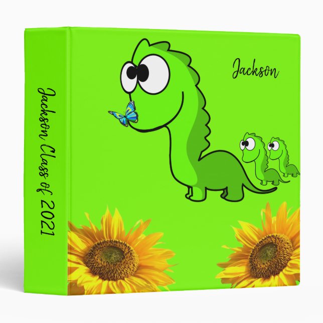 Sunflower Floral Dinosaur Class 2021 Avery Binder (Front/Spine)