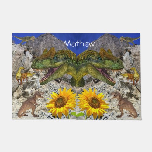 Sunflower Floral Dinosaur  Door Mat