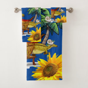 Sunflower Floral Dinosaur Green Bath Towel Sets