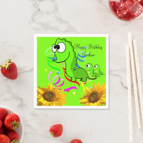 Sunflower Floral Dinosaur  Paper Napkins