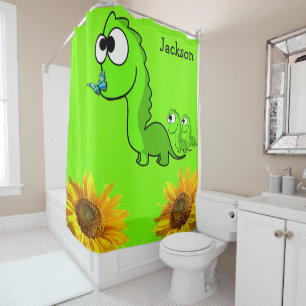 Sunflower Floral Dinosaur Shower Curtain
