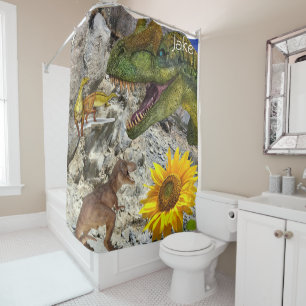 Sunflower Floral Dinosaur Shower Curtain