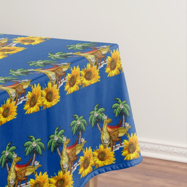 Sunflower Floral Dinosaur Tablecloth (In Situ)