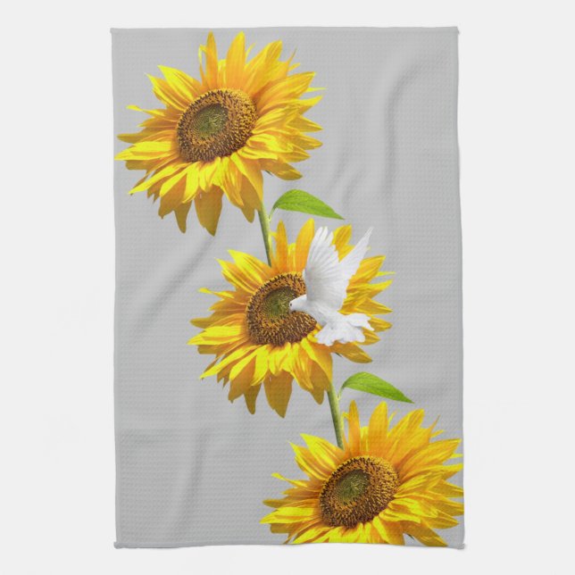 Sunflower Floral Dove Kitchen Towel (Vertical)
